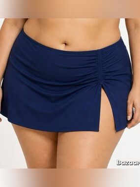 Sz L Navy Blue TUTTI FRUTTI SIDE SLIT SKIRT SWIM BOTTOM